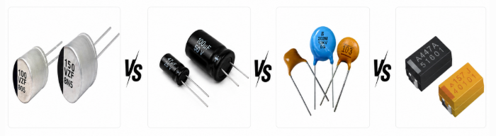 Comparison of different capacitor types used in electronic circuits.