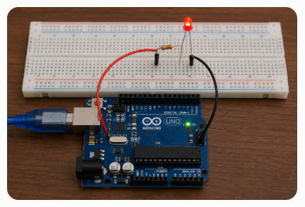 Arduino UNO LED Blinking Circuit Using Pin D13 and a 220 Ω Resistor